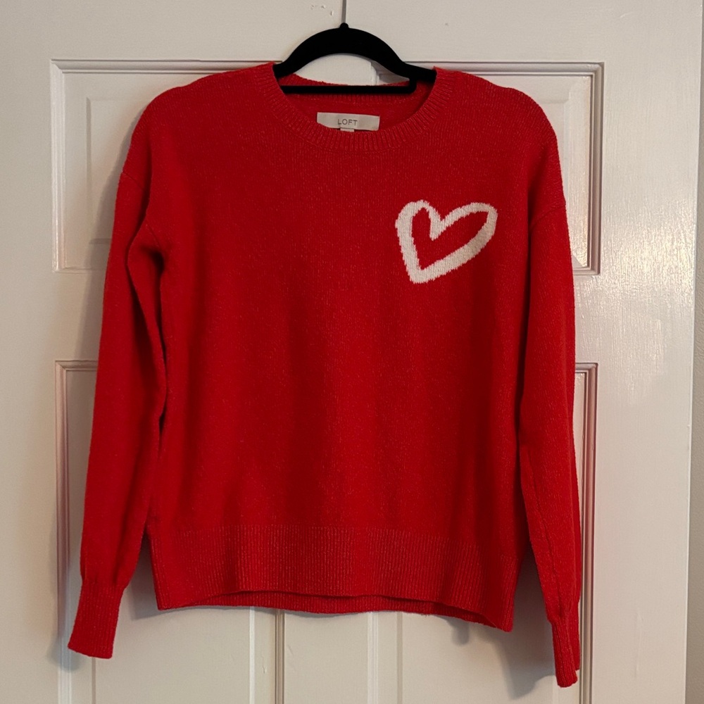 LOFT Red Sweater with White Heart Detail